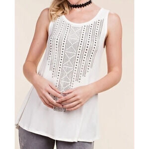 White Vocal Apparel Embellished Crystal Aztec Swing Tank Top Tunic Small